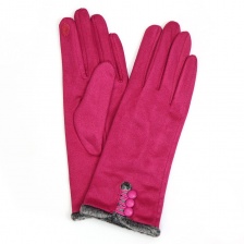 Fuschia Faux Suede Button Detail Gloves by Peace of Mind
